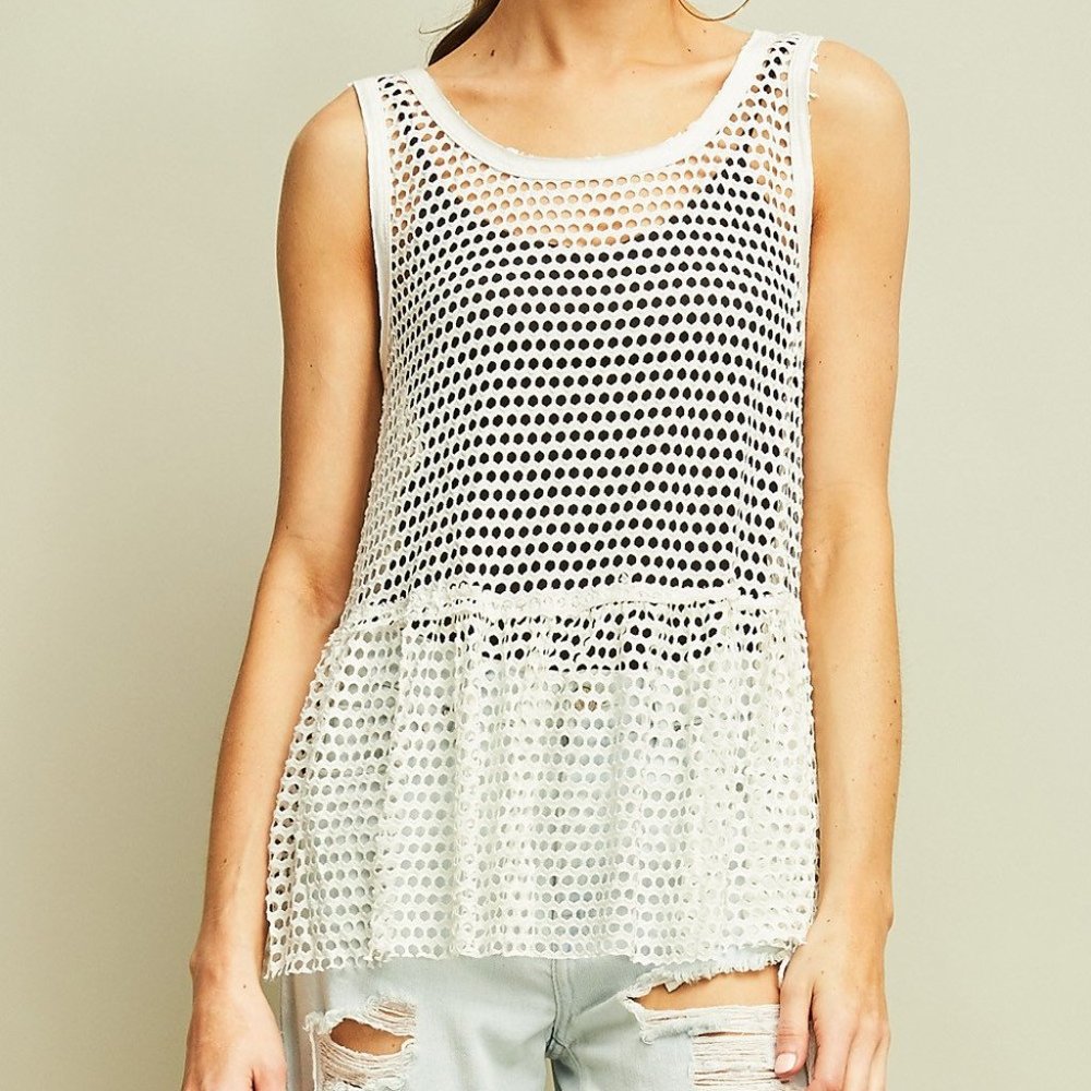 Fishnet Tank Top -Off White
